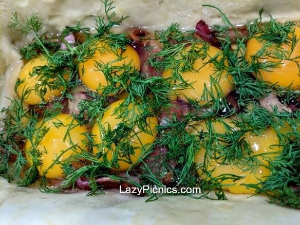 Egg and bacon pie ready to cook