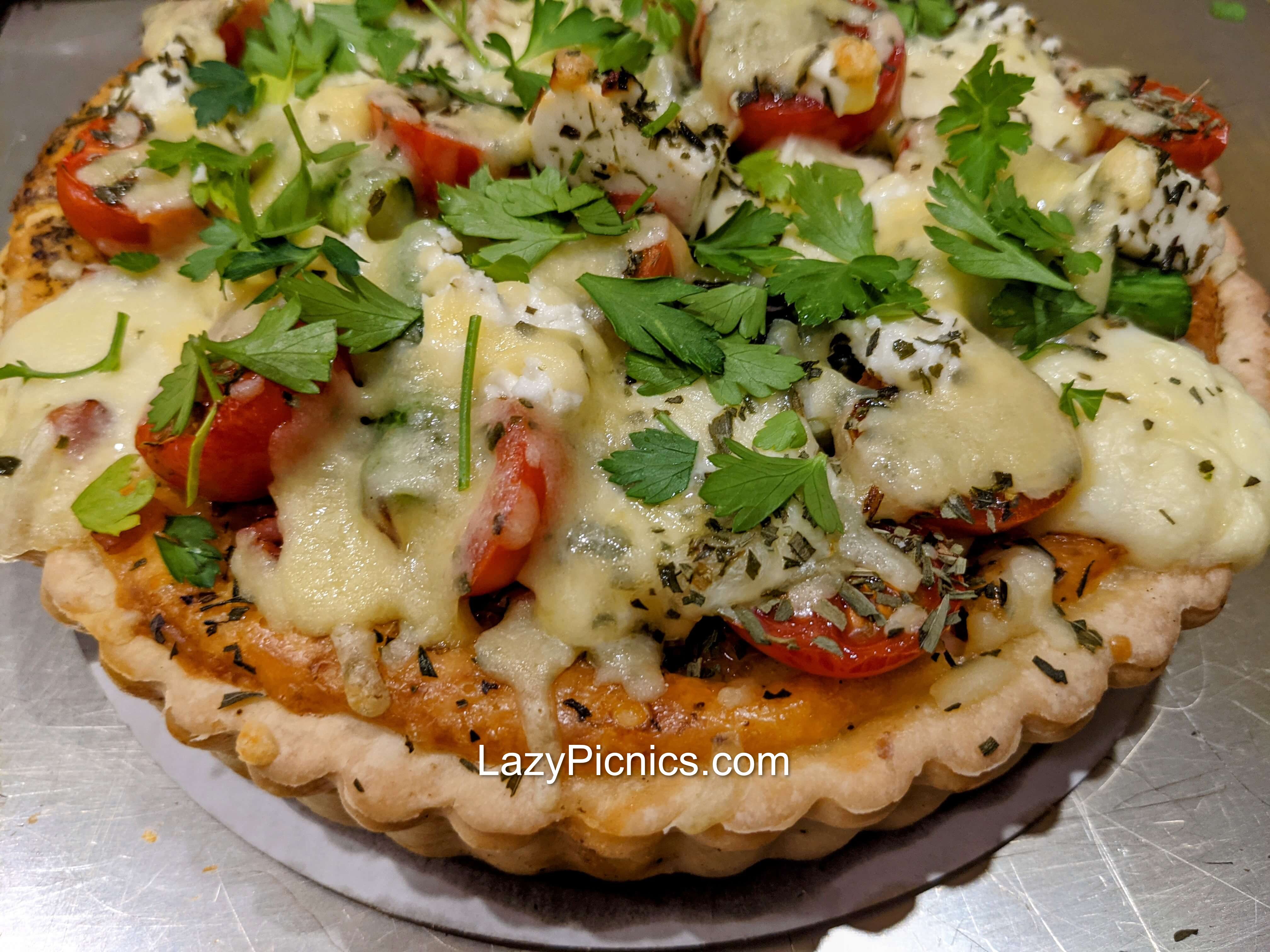 A rich and cheesy quiche.