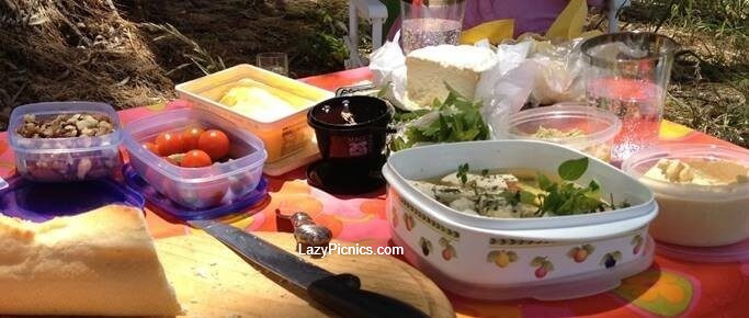 A spread of food at a picnic