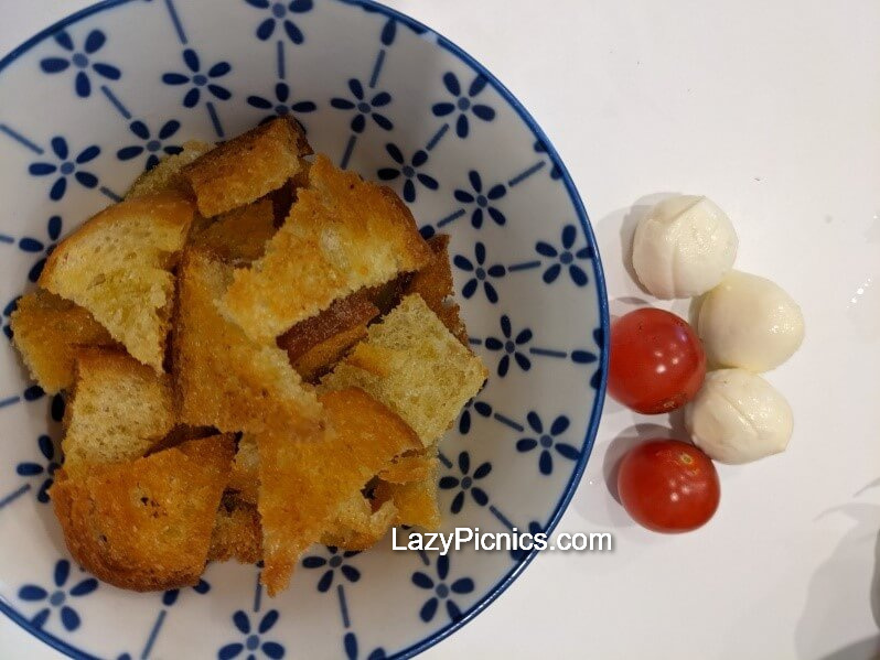 Simple Croutons in a blue bowl
