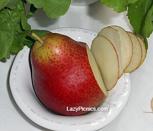 A lovely red pear ready to go with cheese