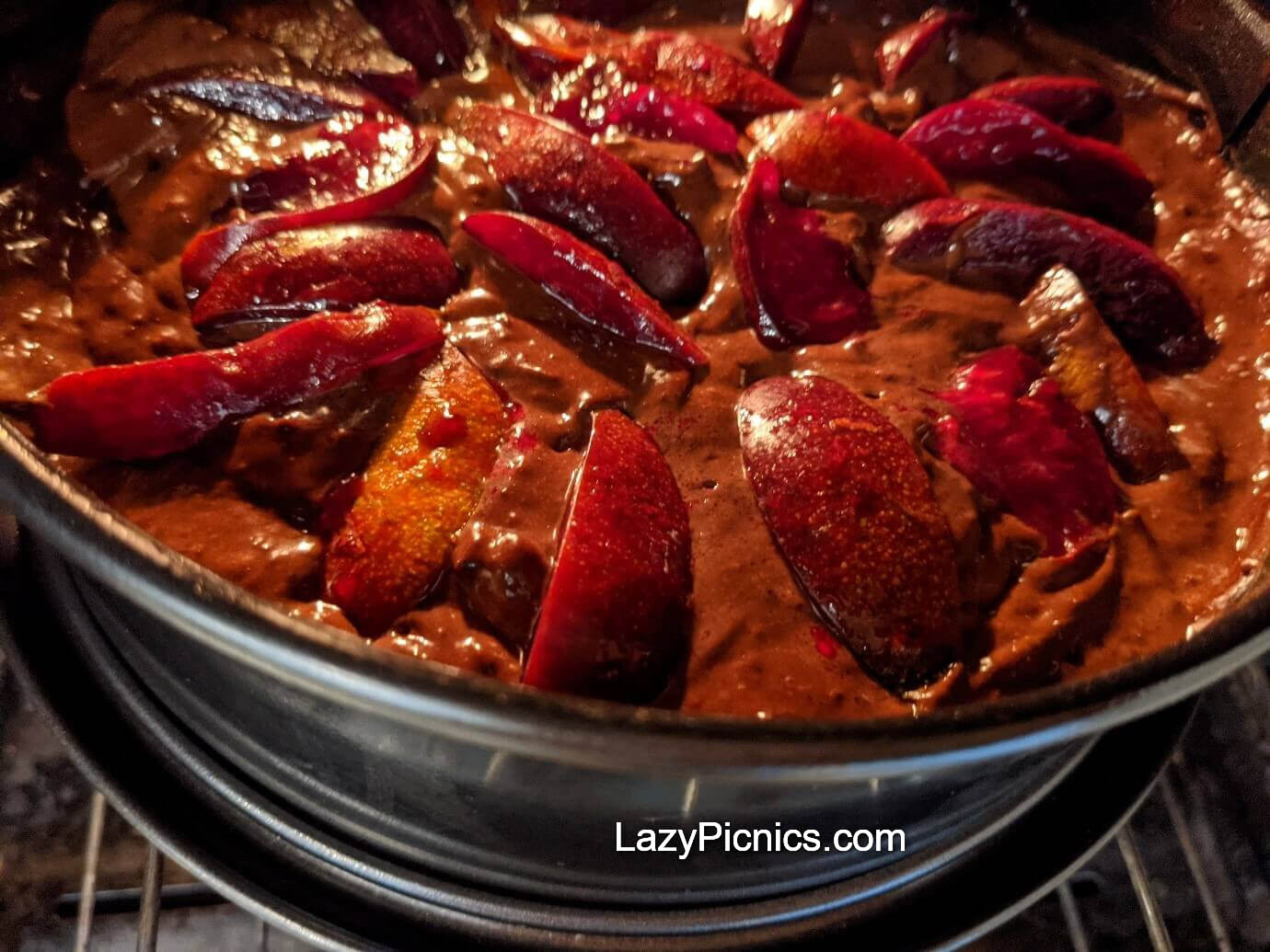 Chocolate cake ready for oven.