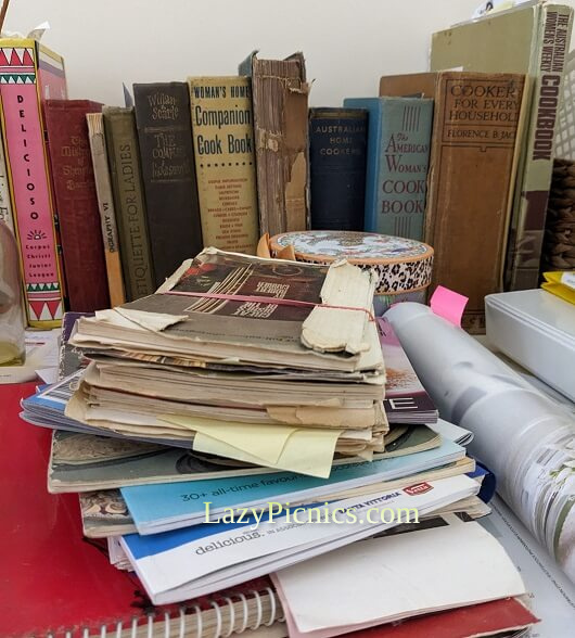 A group of old recipe books