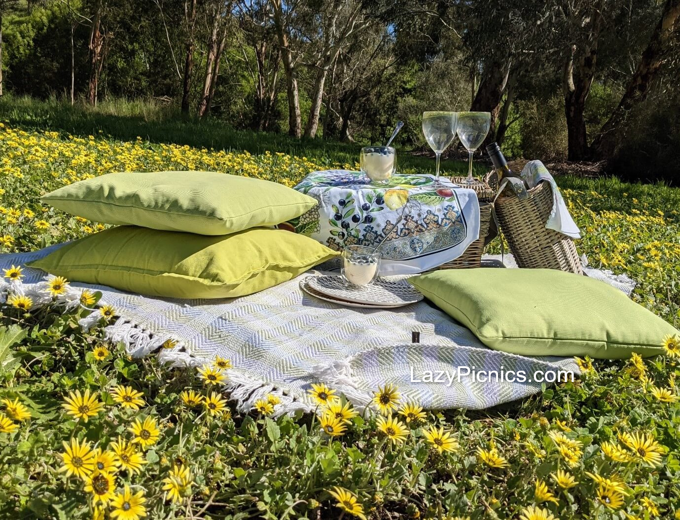 A pretty picnic in the yellow daisies